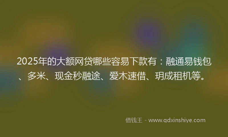 2025年的大额网贷哪些容易下款有：融通易钱包、多米、现金秒融途、爱木速借、玥成租机等。