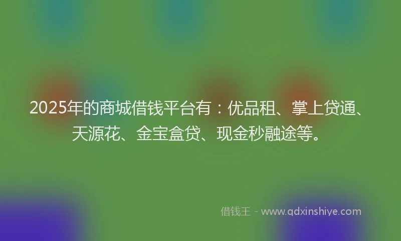 2025年的商城借钱平台有：优品租、掌上贷通、天源花、金宝盒贷、现金秒融途等。