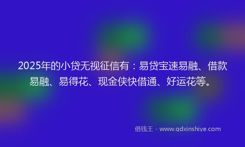 2025年的小贷无视征信有：易贷宝速易融、借款易融、易得花、现金侠快借通、好运花等。