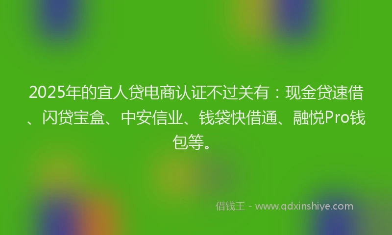2025年的宜人贷电商认证不过关有：现金贷速借、闪贷宝盒、中安信业、钱袋快借通、融悦Pro钱包等。