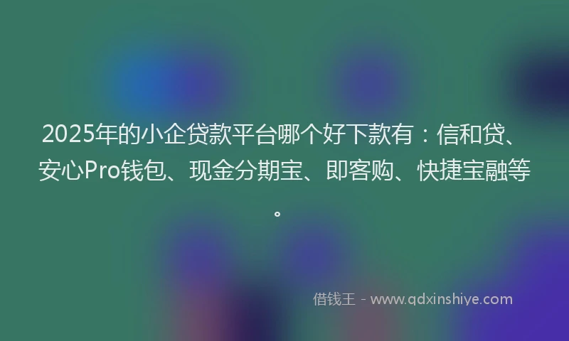 2025年的小企贷款平台哪个好下款有:信和贷、安心Pro钱包、现金分期宝、即客购、快捷宝融等。