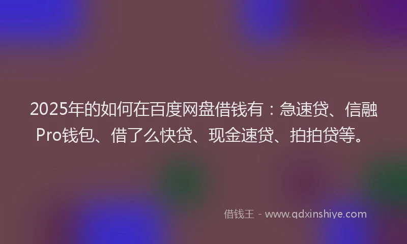 2025年的如何在百度网盘借钱有：急速贷、信融Pro钱包、借了么快贷、现金速贷、拍拍贷等。
