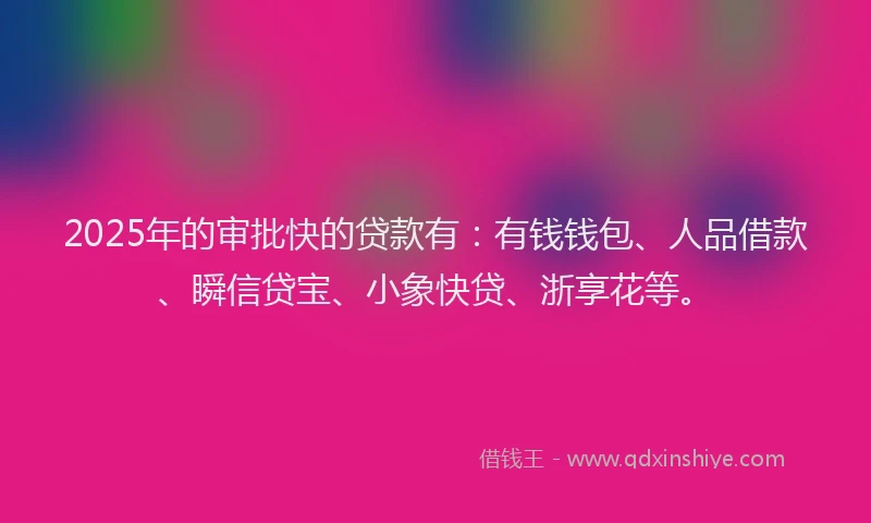 2025年的审批快的贷款有：有钱钱包、人品借款、瞬信贷宝、小象快贷、浙享花等。
