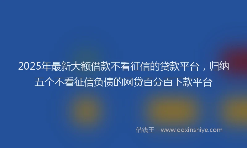 2025年最新大额借款不看征信的贷款平台，归纳五个不看征信负债的网贷百分百下款平台