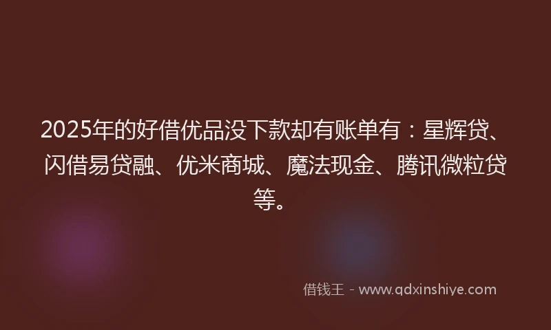 2025年的好借优品没下款却有账单有：星辉贷、闪借易贷融、优米商城、魔法现金、腾讯微粒贷等。