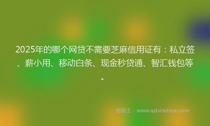 2025年的哪个网贷不需要芝麻信用证有：私立签、薪小用、移动白条、现金秒贷通、智汇钱包等。