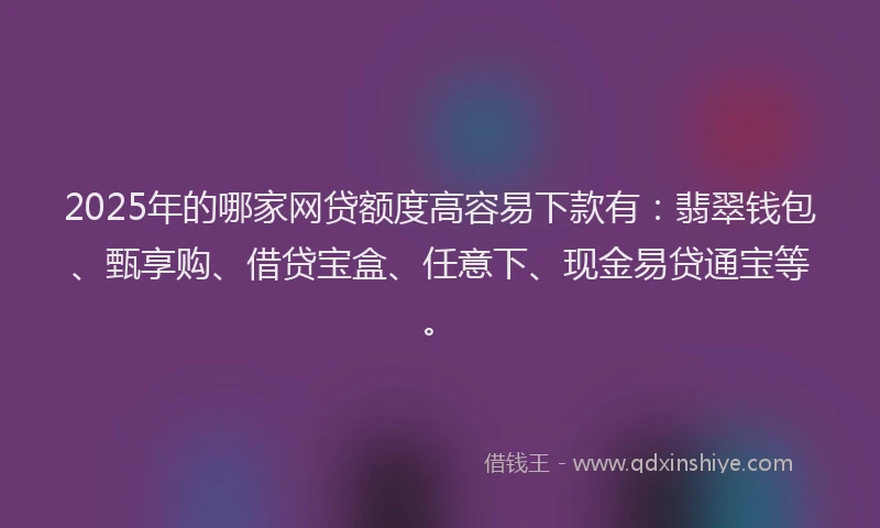 2025年的哪家网贷额度高容易下款有：翡翠钱包、甄享购、借贷宝盒、任意下、现金易贷通宝等。