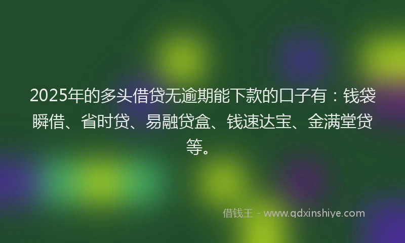 2025年的多头借贷无逾期能下款的口子有：钱袋瞬借、省时贷、易融贷盒、钱速达宝、金满堂贷等。