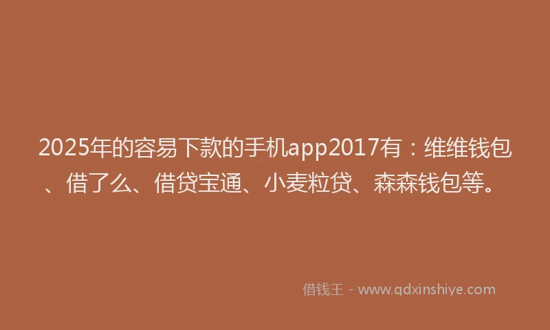 2025年的容易下款的手机app2017有：维维钱包、借了么、借贷宝通、小麦粒贷、森森钱包等。