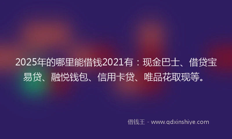 2025年的哪里能借钱2021有：现金巴士、借贷宝易贷、融悦钱包、信用卡贷、唯品花取现等。