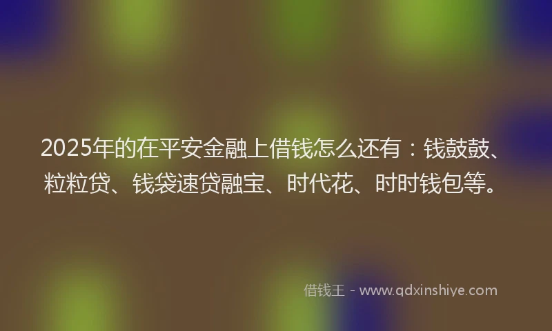 2025年的在平安金融上借钱怎么还有：钱鼓鼓、粒粒贷、钱袋速贷融宝、时代花、时时钱包等。