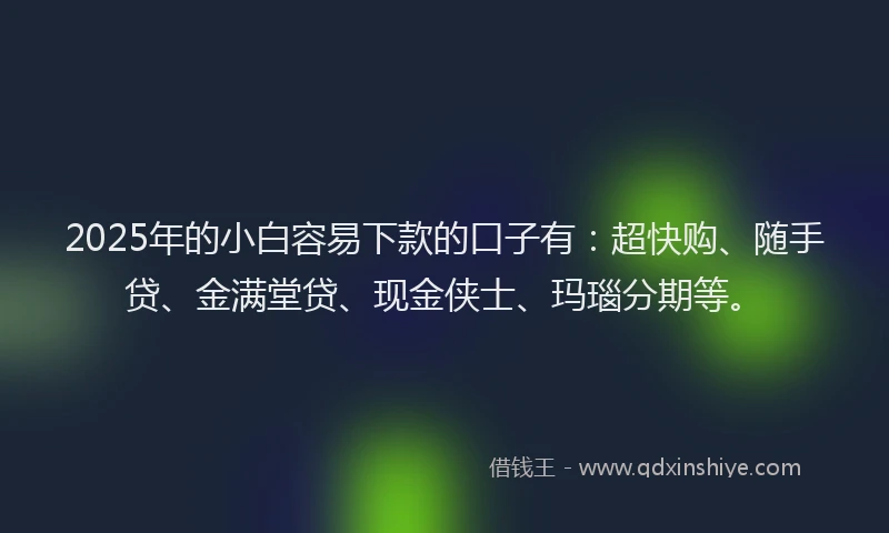 2025年的小白容易下款的口子有：超快购、随手贷、金满堂贷、现金侠士、玛瑙分期等。