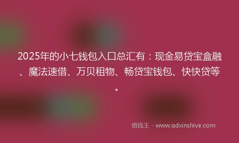 2025年的小七钱包入口总汇有：现金易贷宝盒融、魔法速借、万贝租物、畅贷宝钱包、快快贷等。