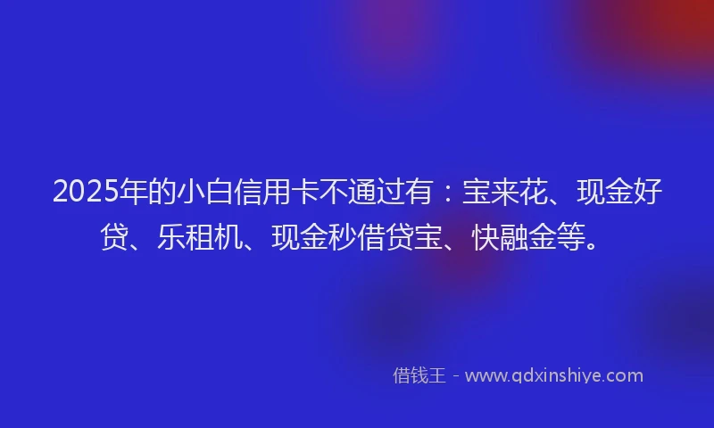 2025年的小白信用卡不通过有：宝来花、现金好贷、乐租机、现金秒借贷宝、快融金等。