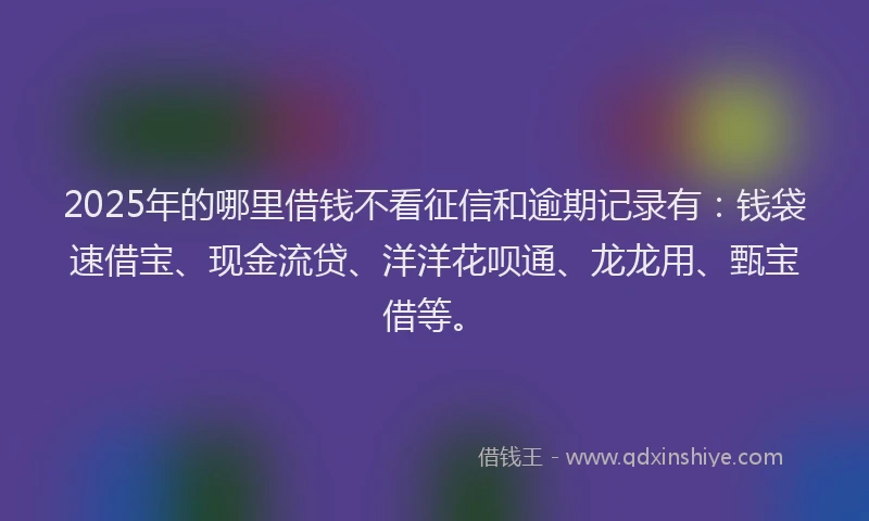 2025年的哪里借钱不看征信和逾期记录有：钱袋速借宝、现金流贷、洋洋花呗通、龙龙用、甄宝借等。