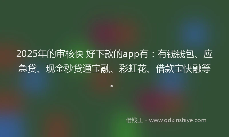 2025年的审核快 好下款的app有：有钱钱包、应急贷、现金秒贷通宝融、彩虹花、借款宝快融等。