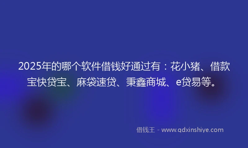 2025年的哪个软件借钱好通过有：花小猪、借款宝快贷宝、麻袋速贷、秉鑫商城、e贷易等。