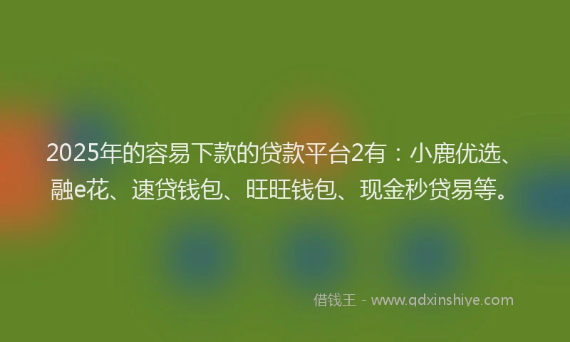 2025年的容易下款的贷款平台2有：小鹿优选、融e花、速贷钱包、旺旺钱包、现金秒贷易等。