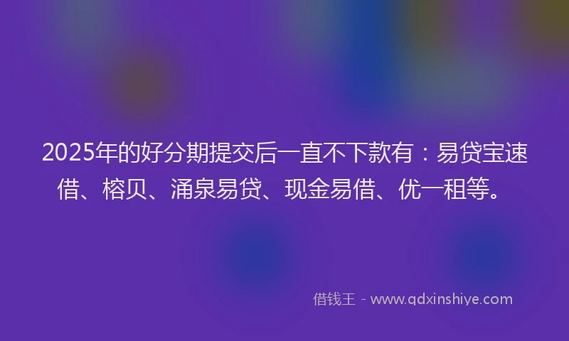 2025年的好分期提交后一直不下款有：易贷宝速借、榕贝、涌泉易贷、现金易借、优一租等。