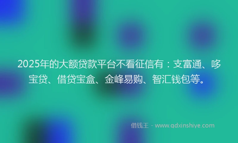 2025年的大额贷款平台不看征信有：支富通、哆宝贷、借贷宝盒、金峰易购、智汇钱包等。