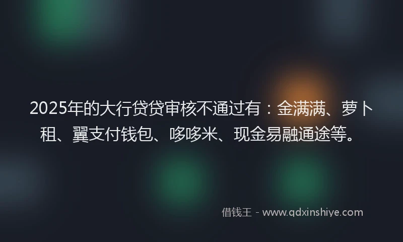 2025年的大行贷贷审核不通过有：金满满、萝卜租、翼支付钱包、哆哆米、现金易融通途等。