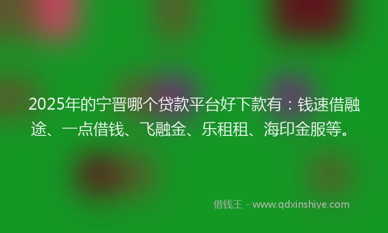 2025年的宁晋哪个贷款平台好下款有：钱速借融途、一点借钱、飞融金、乐租租、海印金服等。