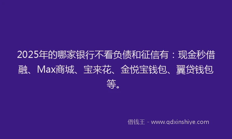 2025年的哪家银行不看负债和征信有：现金秒借融、Max商城、宝来花、金悦宝钱包、翼贷钱包等。