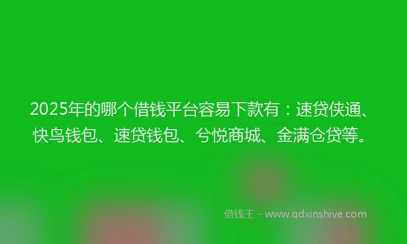 2025年的哪个借钱平台容易下款有：速贷侠通、快鸟钱包、速贷钱包、兮悦商城、金满仓贷等。