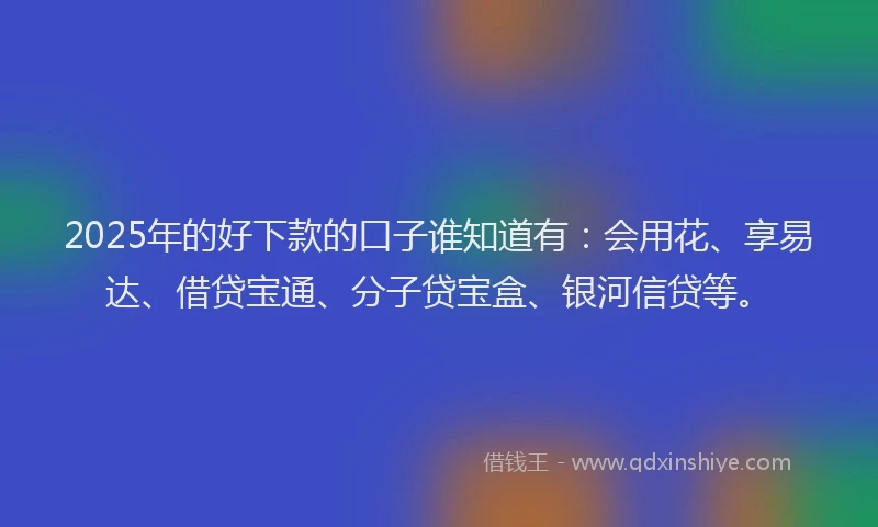 2025年的好下款的口子谁知道有：会用花、享易达、借贷宝通、分子贷宝盒、银河信贷等。