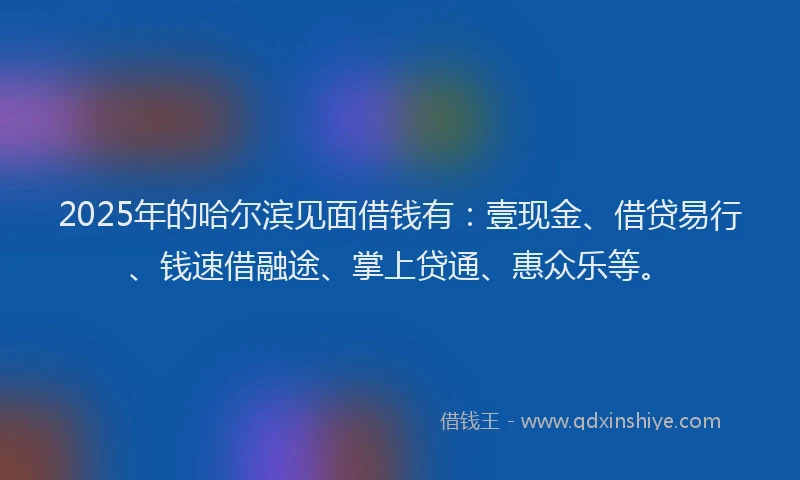 2025年的哈尔滨见面借钱有：壹现金、借贷易行、钱速借融途、掌上贷通、惠众乐等。