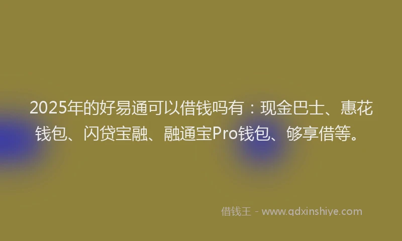 2025年的好易通可以借钱吗有：现金巴士、惠花钱包、闪贷宝融、融通宝Pro钱包、够享借等。