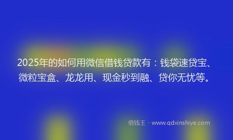 2025年的如何用微信借钱贷款有：钱袋速贷宝、微粒宝盒、龙龙用、现金秒到融、贷你无忧等。