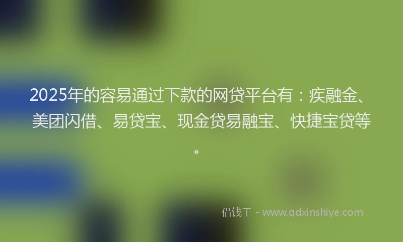 2025年的容易通过下款的网贷平台有：疾融金、美团闪借、易贷宝、现金贷易融宝、快捷宝贷等。
