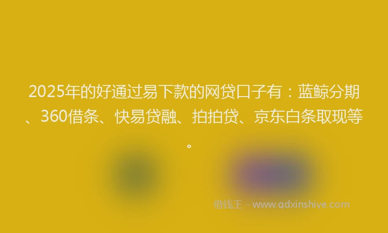 2025年的好通过易下款的网贷口子有：蓝鲸分期、360借条、快易贷融、拍拍贷、京东白条取现等。