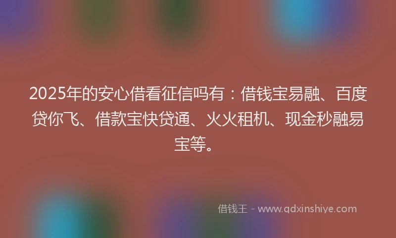 2025年的安心借看征信吗有：借钱宝易融、百度贷你飞、借款宝快贷通、火火租机、现金秒融易宝等。