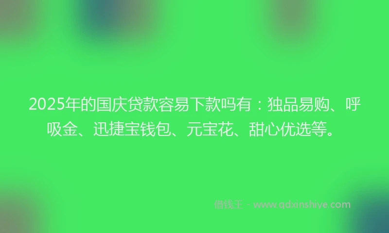 2025年的国庆贷款容易下款吗有：独品易购、呼吸金、迅捷宝钱包、元宝花、甜心优选等。