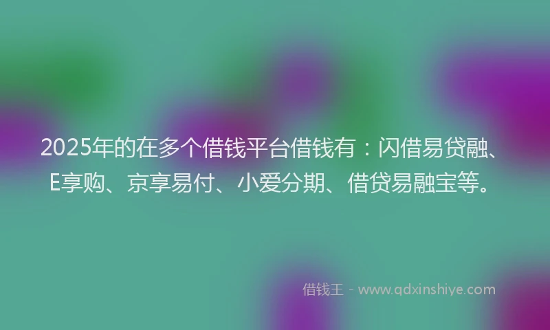 2025年的在多个借钱平台借钱有：闪借易贷融、E享购、京享易付、小爱分期、借贷易融宝等。