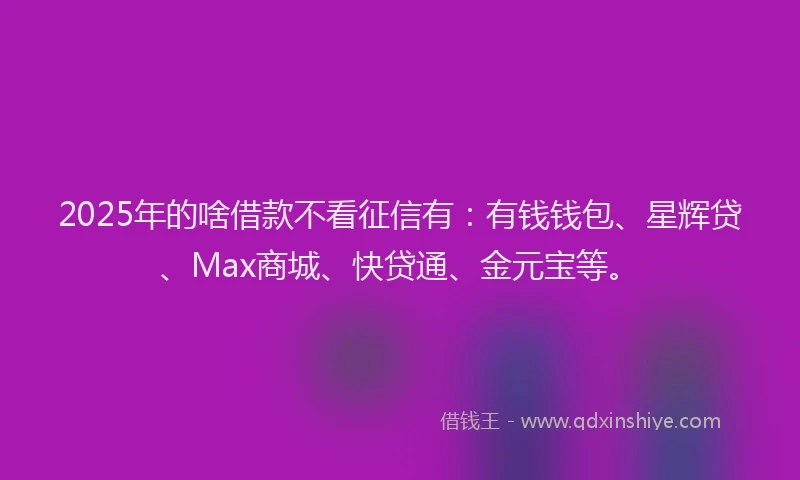 2025年的啥借款不看征信有：有钱钱包、星辉贷、Max商城、快贷通、金元宝等。
