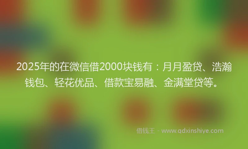 2025年的在微信借2000块钱有：月月盈贷、浩瀚钱包、轻花优品、借款宝易融、金满堂贷等。