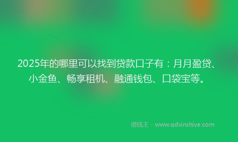 2025年的哪里可以找到贷款口子有：月月盈贷、小金鱼、畅享租机、融通钱包、口袋宝等。