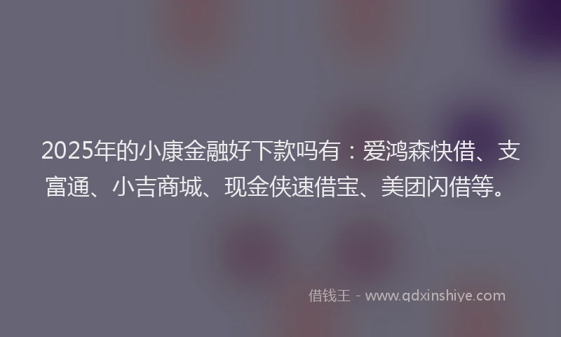 2025年的小康金融好下款吗有：爱鸿森快借、支富通、小吉商城、现金侠速借宝、美团闪借等。