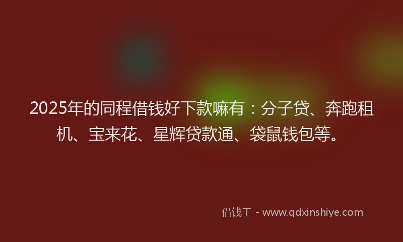 2025年的同程借钱好下款嘛有：分子贷、奔跑租机、宝来花、星辉贷款通、袋鼠钱包等。
