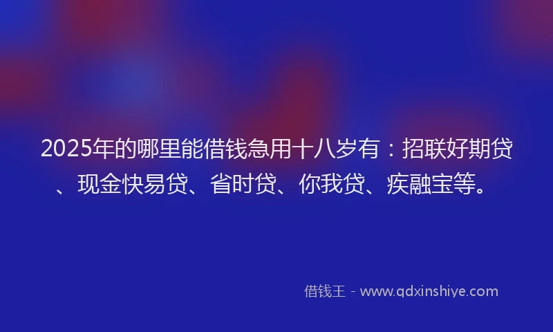 2025年的哪里能借钱急用十八岁有：招联好期贷、现金快易贷、省时贷、你我贷、疾融宝等。