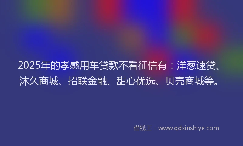 2025年的孝感用车贷款不看征信有：洋葱速贷、沐久商城、招联金融、甜心优选、贝壳商城等。