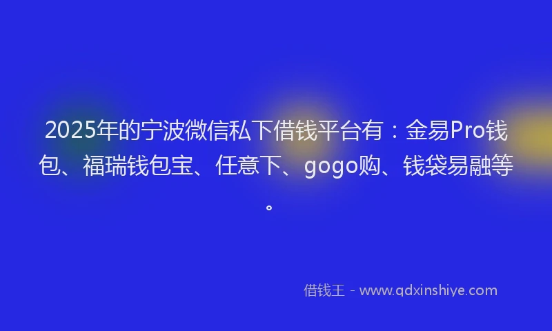 2025年的宁波微信私下借钱平台有：金易Pro钱包、福瑞钱包宝、任意下、gogo购、钱袋易融等。