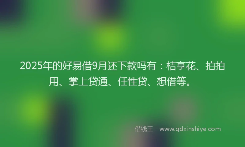2025年的好易借9月还下款吗有：桔享花、拍拍用、掌上贷通、任性贷、想借等。