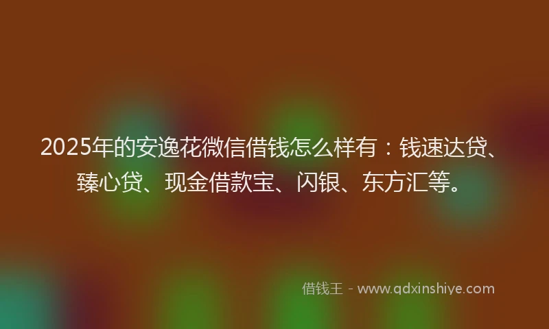 2025年的安逸花微信借钱怎么样有：钱速达贷、臻心贷、现金借款宝、闪银、东方汇等。