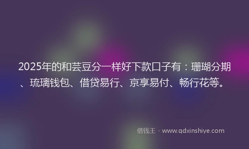 2025年的和芸豆分一样好下款口子有：珊瑚分期、琉璃钱包、借贷易行、京享易付、畅行花等。