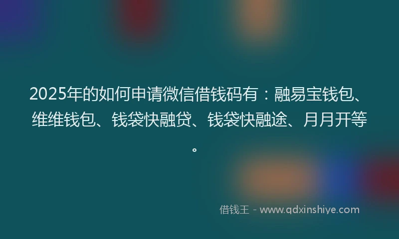 2025年的如何申请微信借钱码有：融易宝钱包、维维钱包、钱袋快融贷、钱袋快融途、月月开等。
