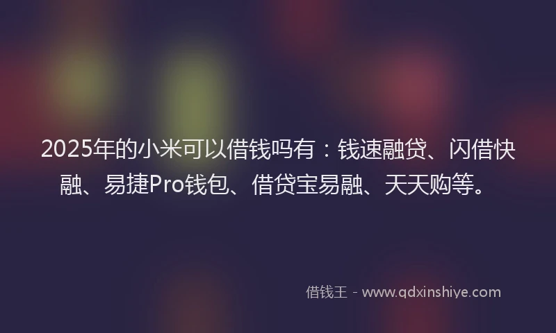 2025年的小米可以借钱吗有：钱速融贷、闪借快融、易捷Pro钱包、借贷宝易融、天天购等。